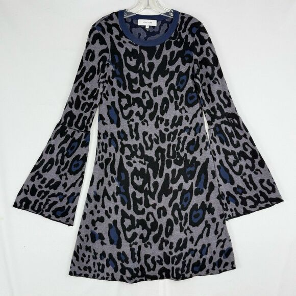 JOHN + JENN Small Leopard print Knit sweater dress Flare Sleeves - Picture 1 of 16